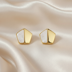 Gold and white Mother of pearl geometric earrings 