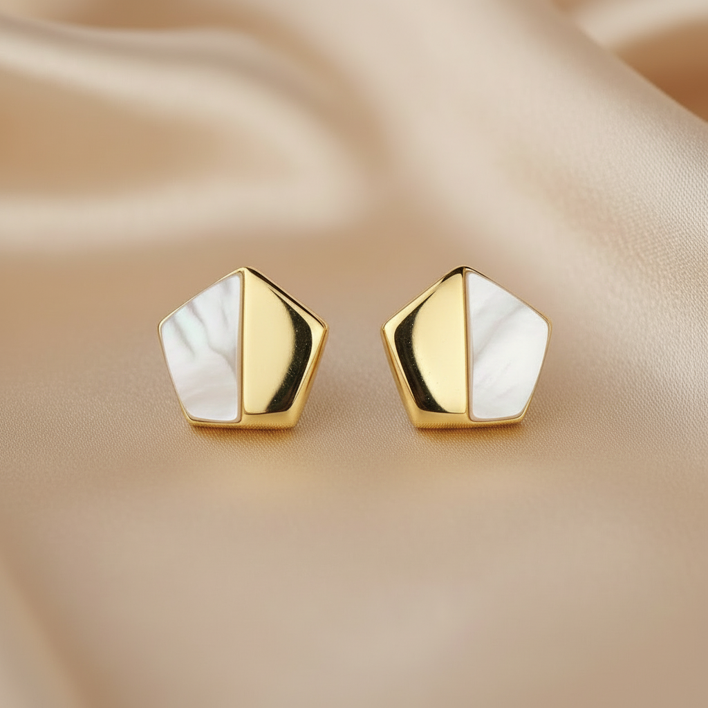 925 Sterling Silver Golden Mother of Pearl Geo Studs