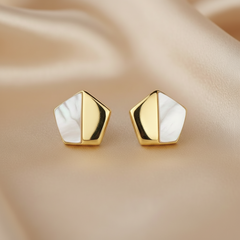 925 Sterling Silver Golden Mother of Pearl Geo Studs