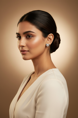 Woman wearing 925 Sterling Silver Heart Studs