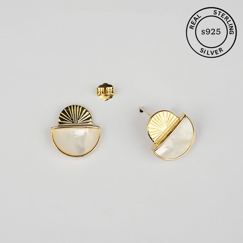 Gold and white earrings  with 'Real Sterling Silver 925' stamp.