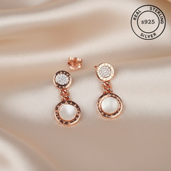 Rose gold earrings with mother of pearl stones & Real Sterling Silver stamp.