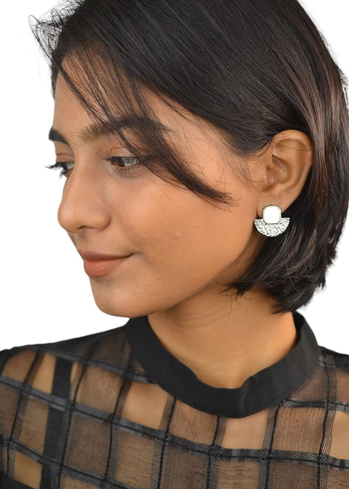 Silver Mother Of Pearl Textured Studs