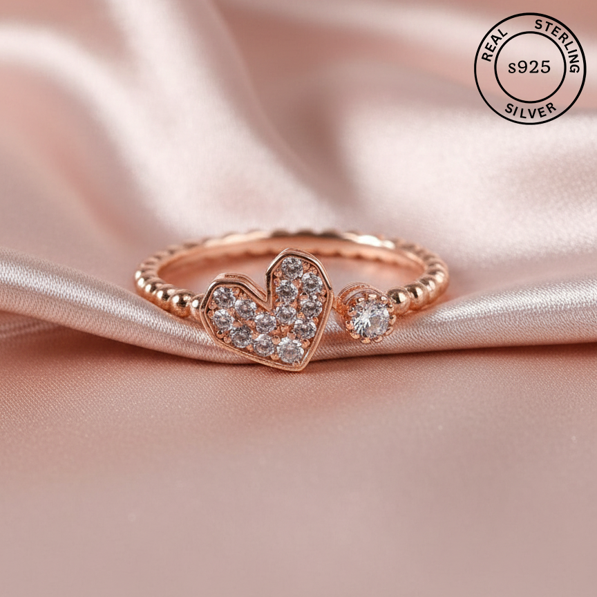 925 Sterling Silver Heartfelt Whispers Ring - Rosegold
