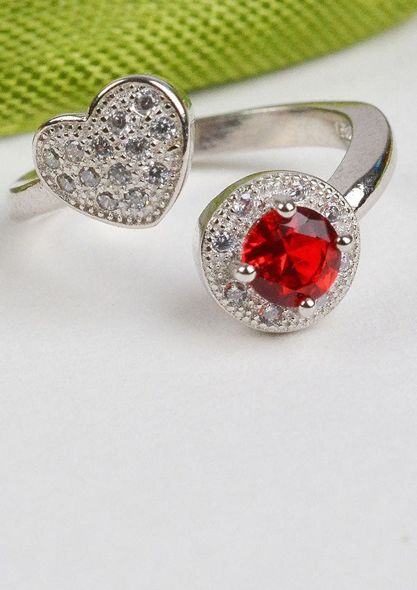 925 Sterling Silver Ruby Red Heart Ring