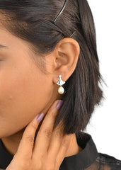 Silver Triangular Pearl Drop Dangles
