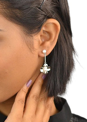 Silver Lily floral pearl Danglers