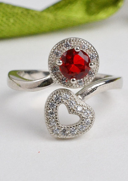 925 Sterling Silver Ruby Red Heart Ring