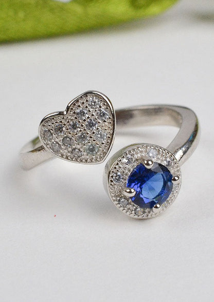 925 Sterling Silver Sapphire Blue Heart Ring