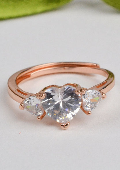 925 Sterling Silver Rose Gold Trinity Of Heart Ring