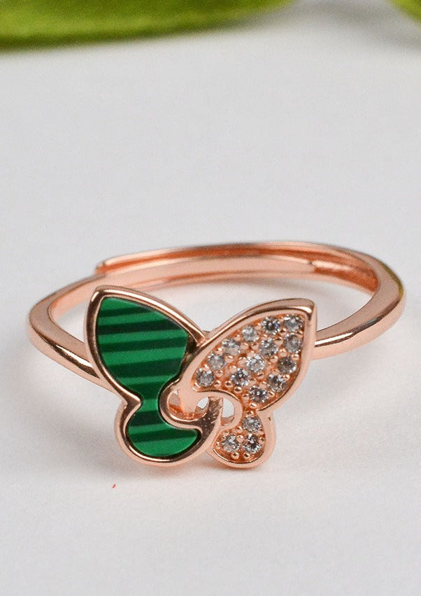 925 Sterling Silver Adjustable Rose Gold Butterfly Beauty Ring