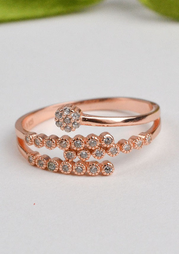 925 Sterling Silver Adjustable Rose Gold Zircon Stack Delight Ring