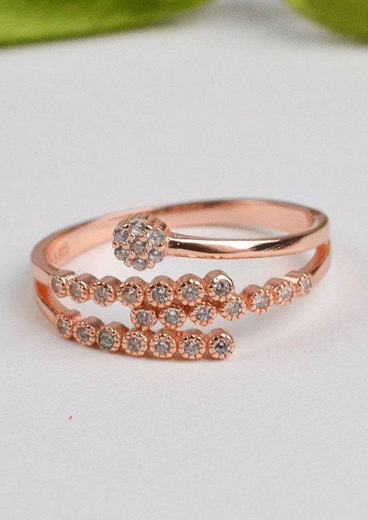 925 Sterling Silver Adjustable Rose Gold Zircon Stack Delight Ring