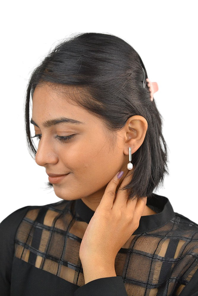 Silver Pearl Drop Danglers
