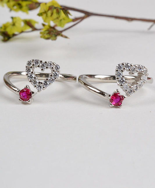 925 Sterling Silver Heartfelt Pink Toe Rings