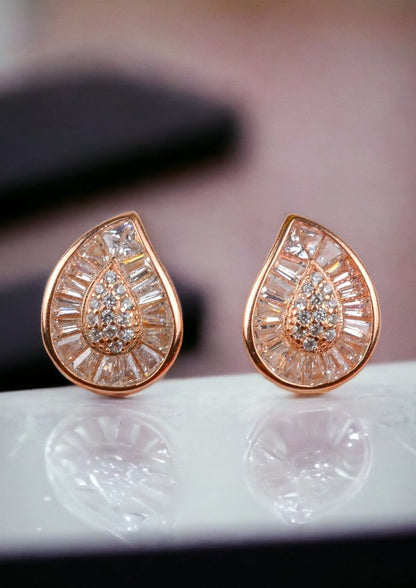 Radiant Raindrop 925 Sterling Silver Studs - Rose Gold