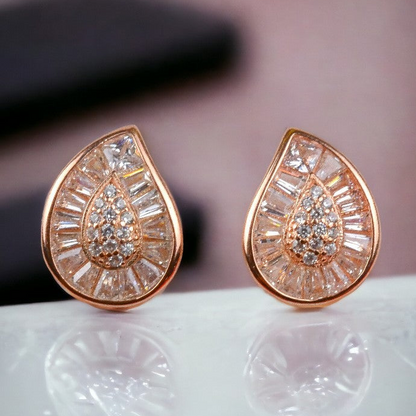 Radiant Raindrop 925 Sterling Silver Studs - Rose Gold