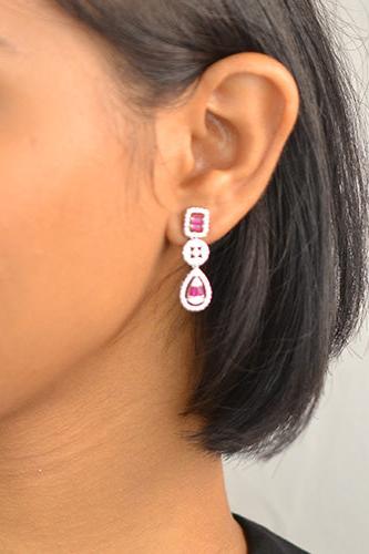 Silver Rani Pink Danglers