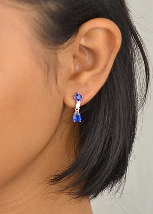 Silver Sapphire Blue Zircon Drop Dangles