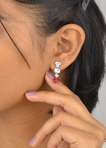 Silver Ruby Red Zircon Dangles