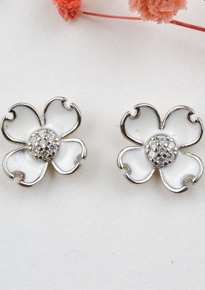 While Enamel Flower Earring