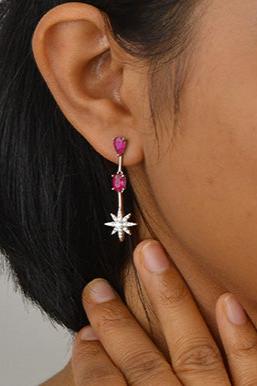 Silver Rani Pink Star Dangle Earrings