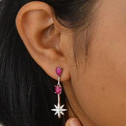 Silver Rani Pink Star Dangle Earrings