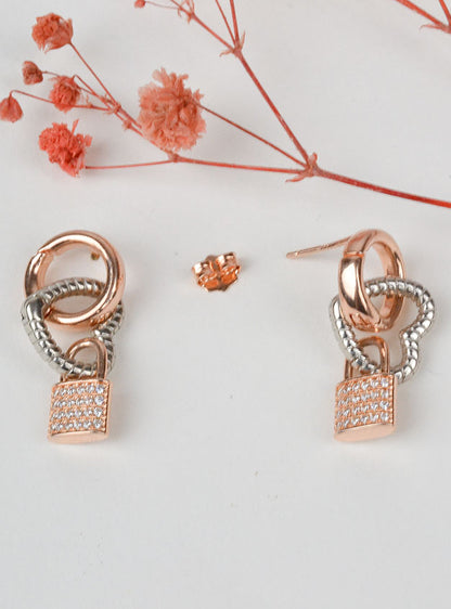 925 Sterling Silver Rose Gold Heart Padlock Dangler