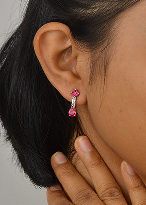 Silver Rani Pink Hue Danglers