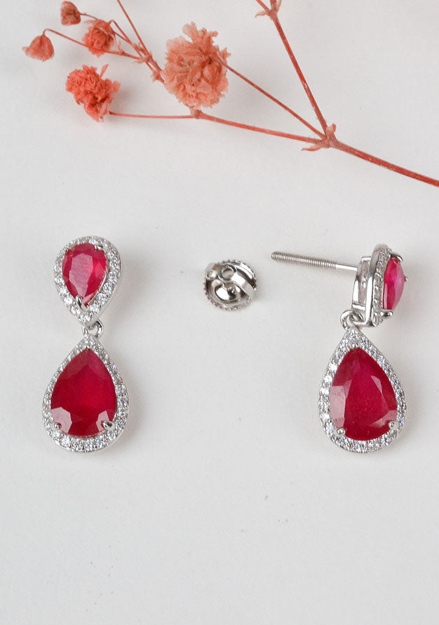 925 Sterling Silver Ruby Red Drop Earring