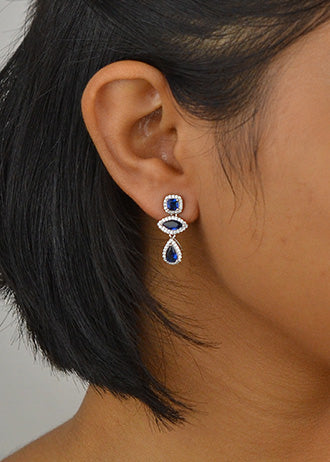 Silver Sapphire Blue Danglers