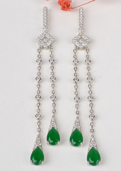 925 Sterling Silver Emerald Green Drop Earring