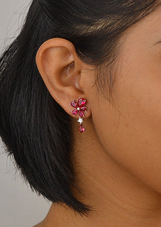 Silver Rani Pink Blossom Earrings