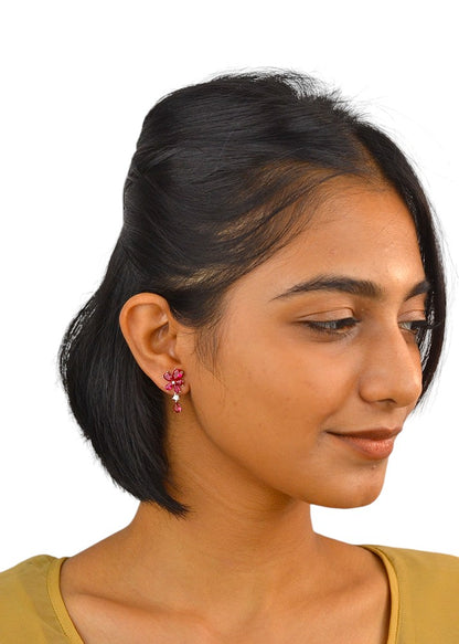 Silver Rani Pink Blossom Earrings