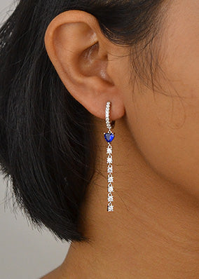 Silver Sapphire Blue Hoop Earrings