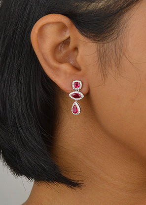 Silver Rani Pink Drop Danglers