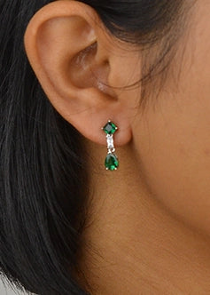 Silver Emerald Green Zircon Drop Dangles