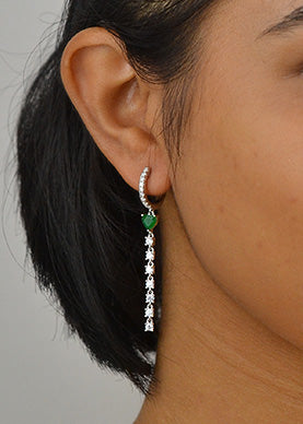 Silver Emerald Green Hoop Earrings