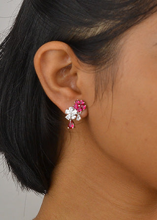 Silver Rani Pink Blossom Earrings