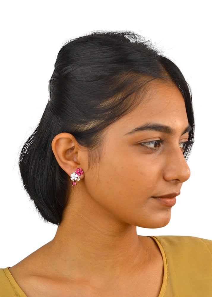 Silver Rani Pink Blossom Earrings