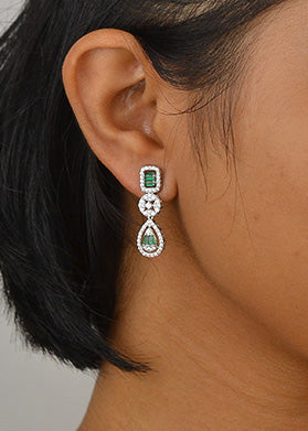 Silver Emerald Green Drop Danglers