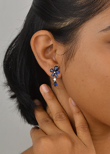 Silver Sapphire Blue Blossom Earrings