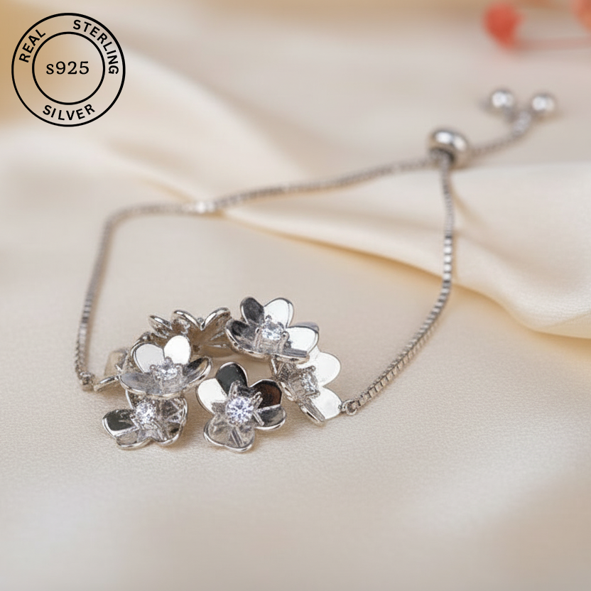 925 Sterling Silver Funky Flower bracelet
