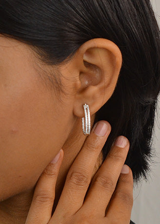 Silver Zircon U shaped Bali hoops