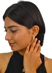 Silver Zircon U shaped Bali hoops