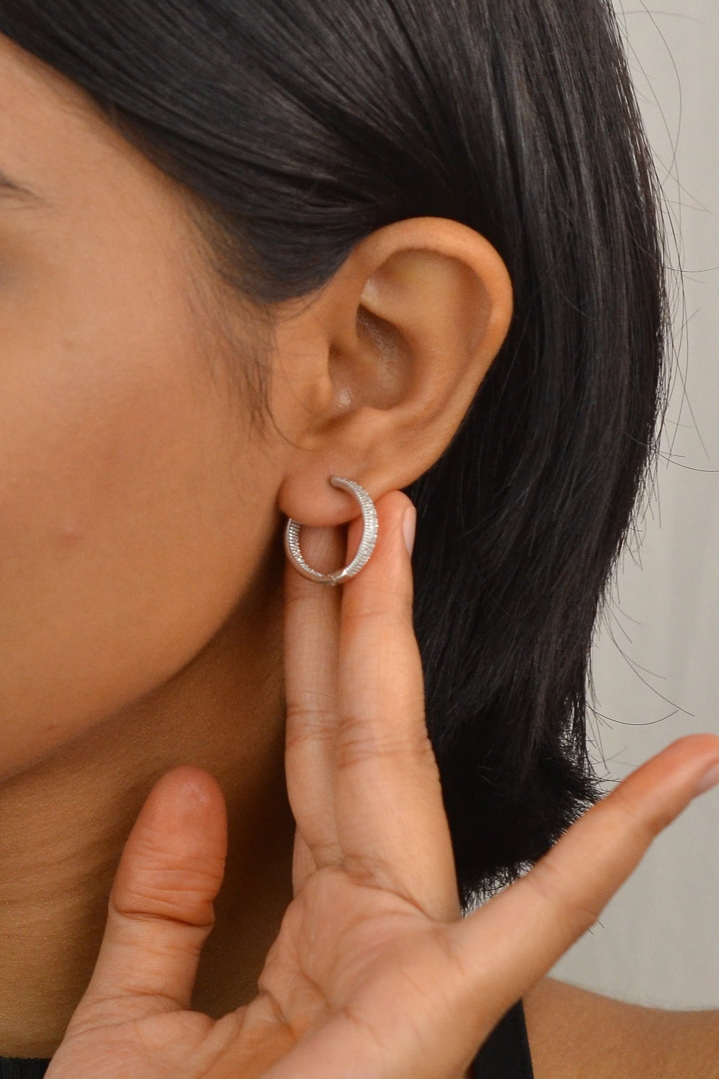 Silver Zircon Bali hoops