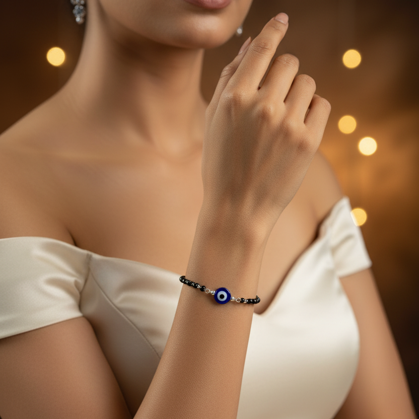 925 Sterling Silver Black Evil Eye Bracelet