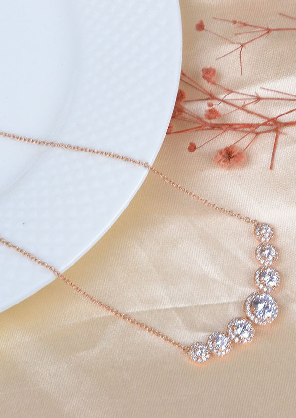 925 Sterling Silver Rose Gold 5 Solitaire Necklace