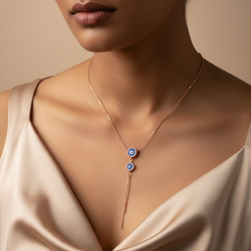 925 Sterling Rose Gold Evil Eye Necklace