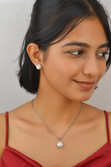 Silver Floral Pearl Pendant Set